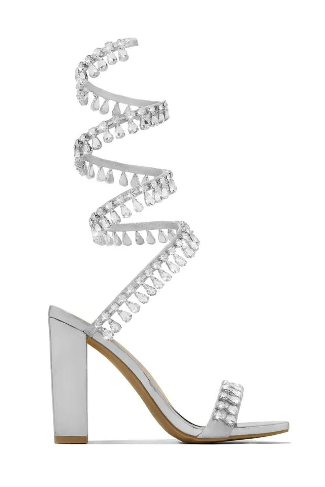 Ankle wrap rhinestone high heels