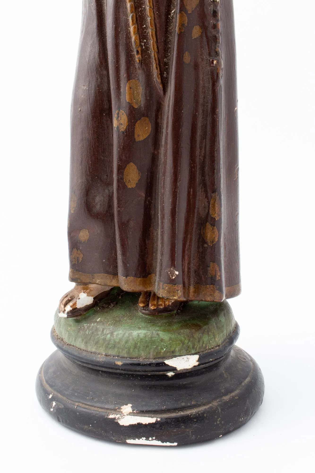 Antique French Hand-Painted Plaster St. Anthony Statue