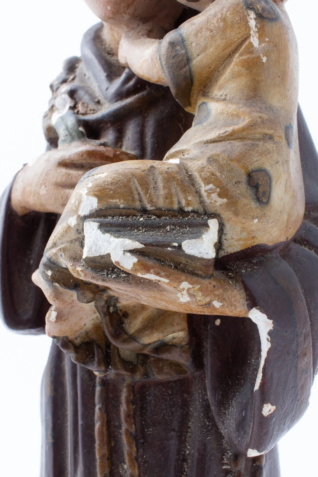 Antique French Hand-Painted Plaster St. Anthony Statue