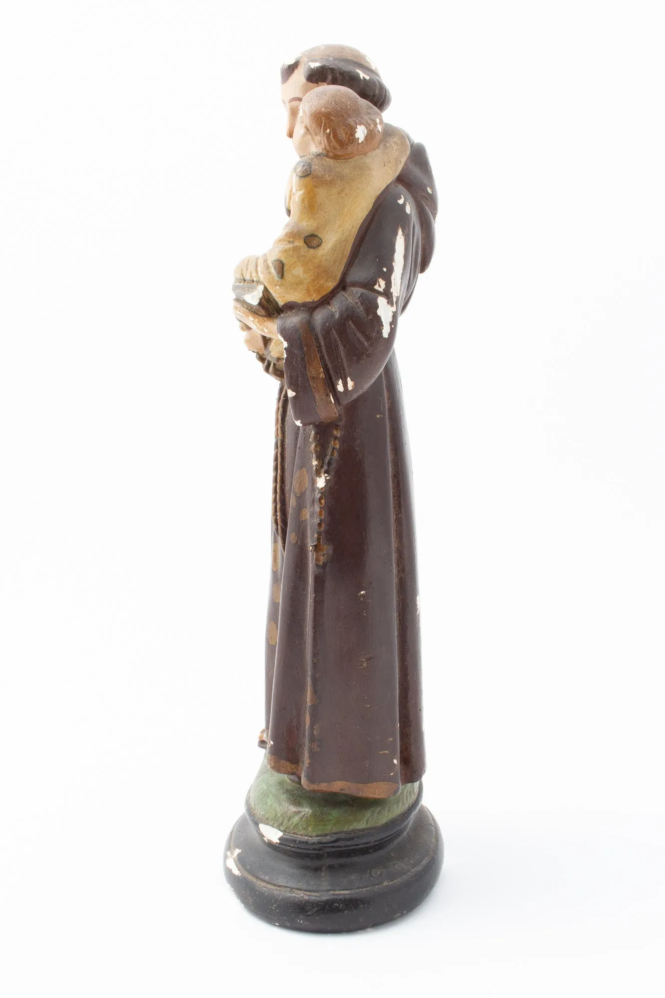 Antique French Hand-Painted Plaster St. Anthony Statue