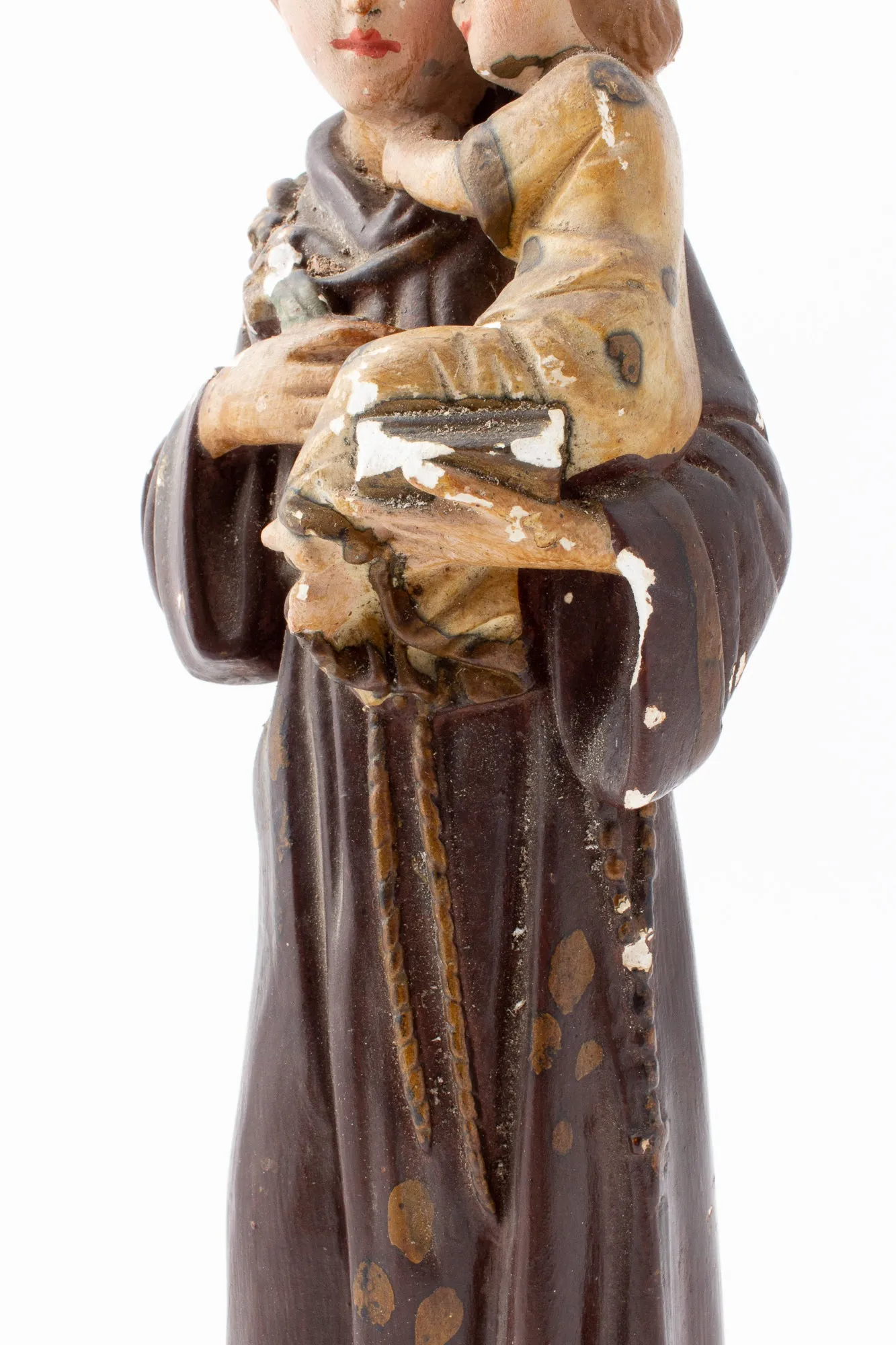 Antique French Hand-Painted Plaster St. Anthony Statue