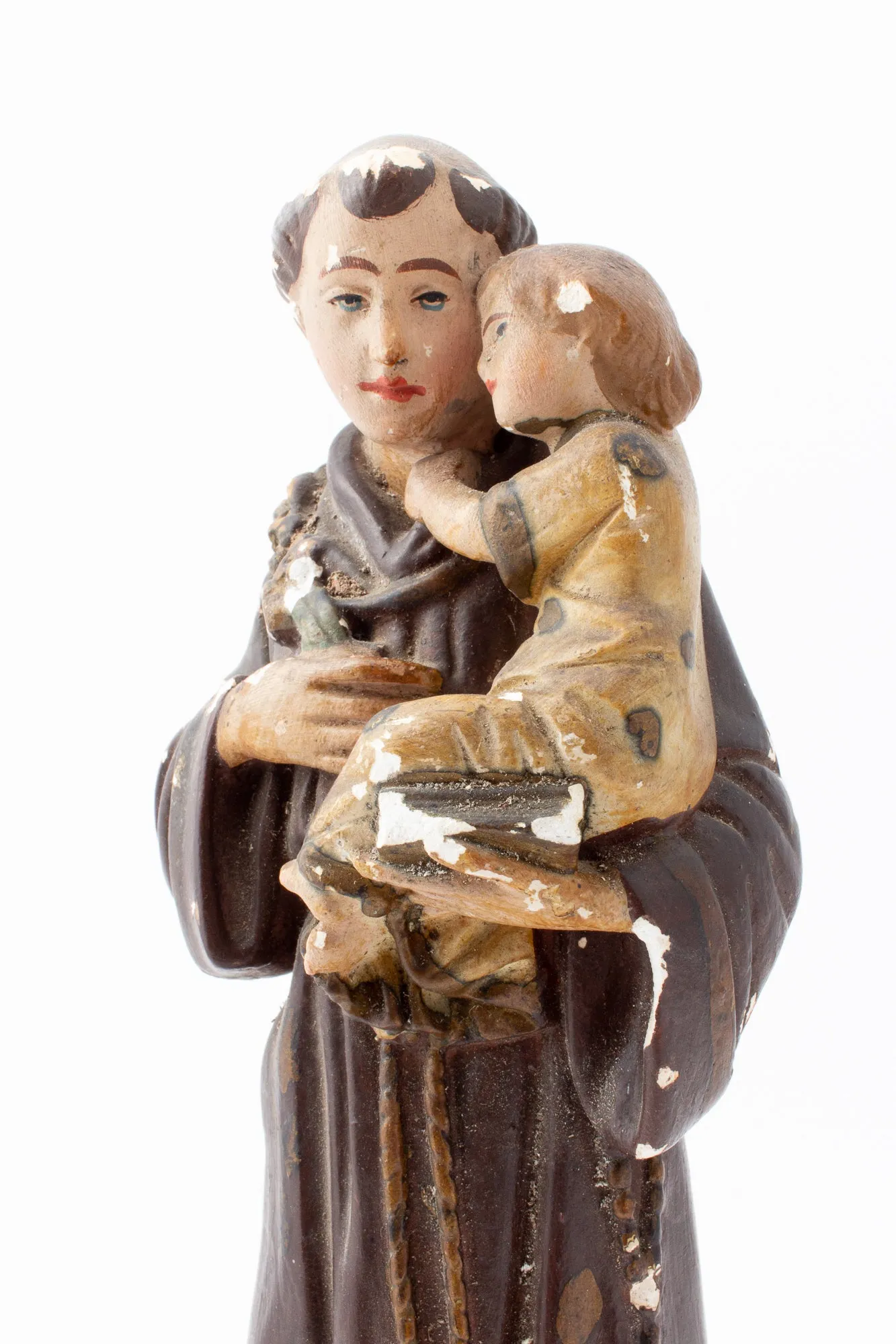 Antique French Hand-Painted Plaster St. Anthony Statue
