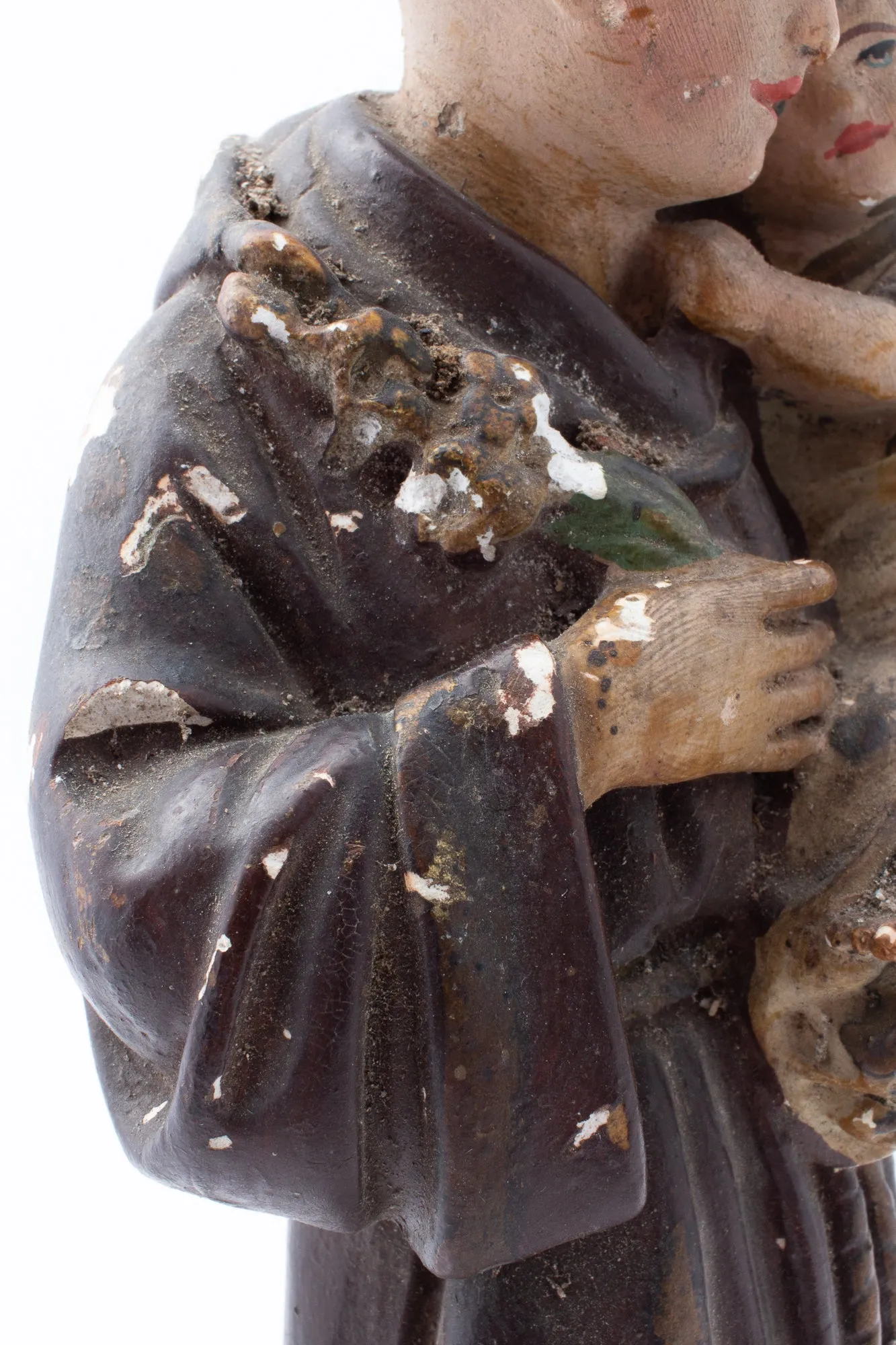Antique French Hand-Painted Plaster St. Anthony Statue