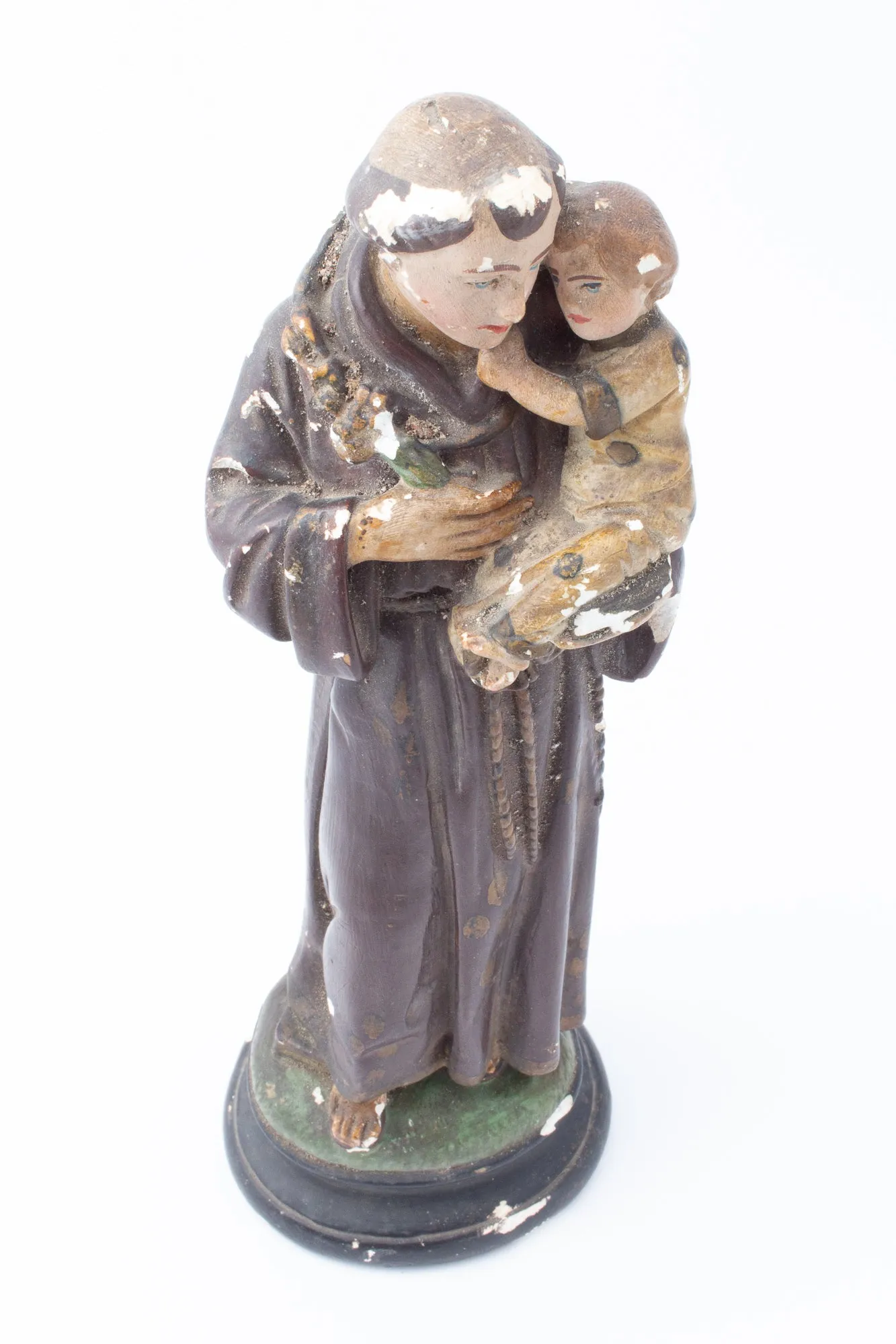 Antique French Hand-Painted Plaster St. Anthony Statue