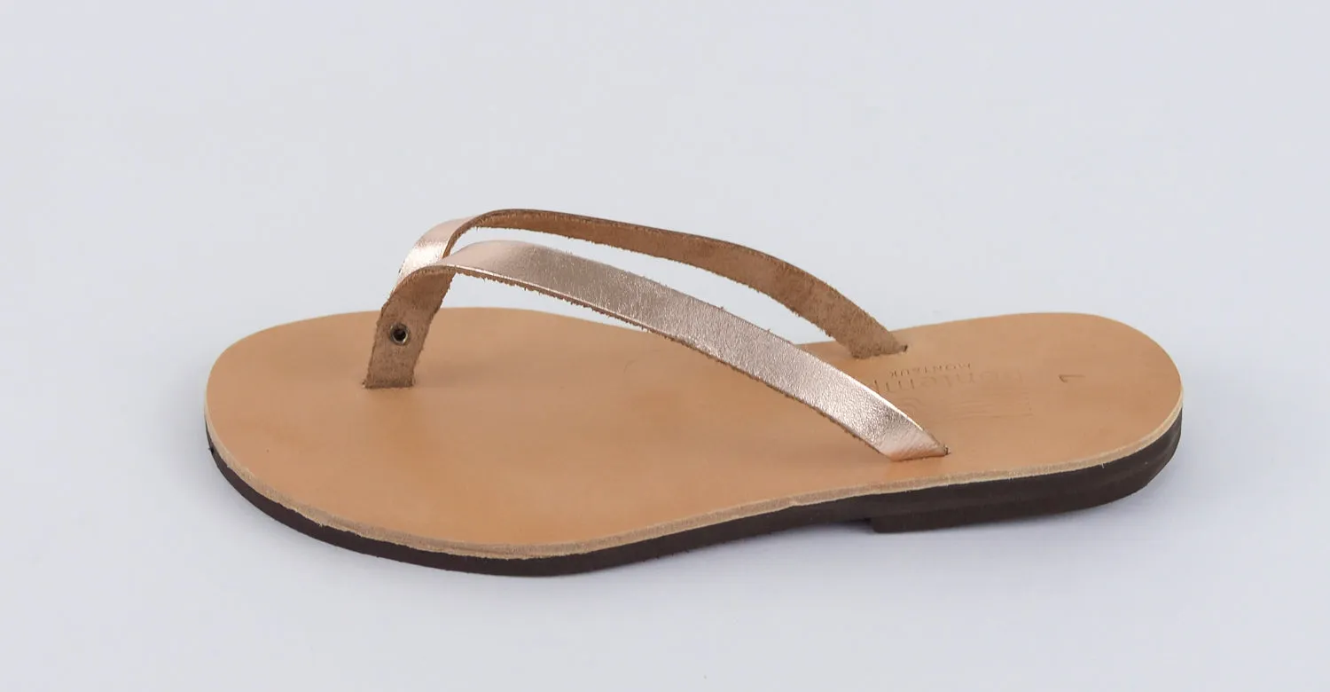 APHRODITE ROSE GOLD LEATHER FLIP-FLOPS