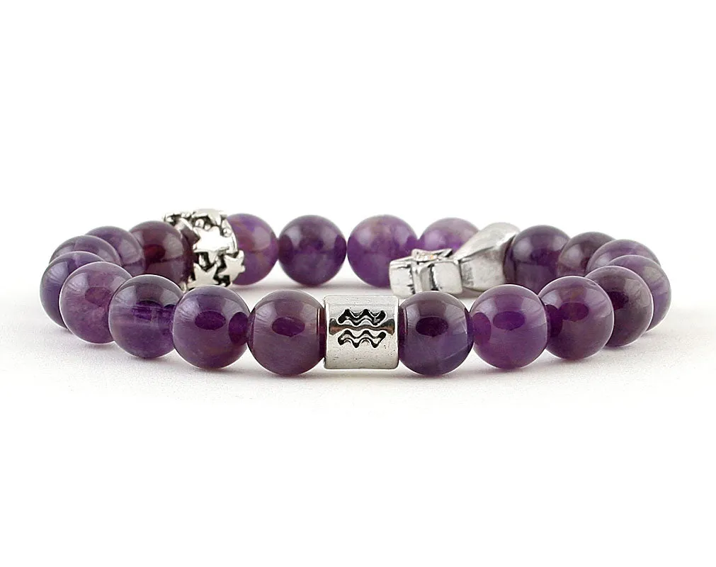 Aquarius amethyst bracelet with star and moon beads