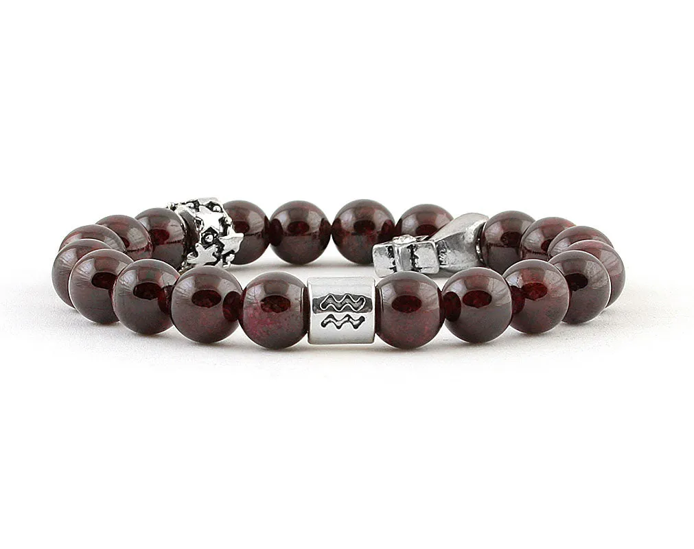 Aquarius zodiac sign bracelet with garnet beads