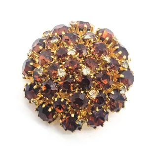 Austria warm topaz brown and white high domed vintage rhinestone brooch