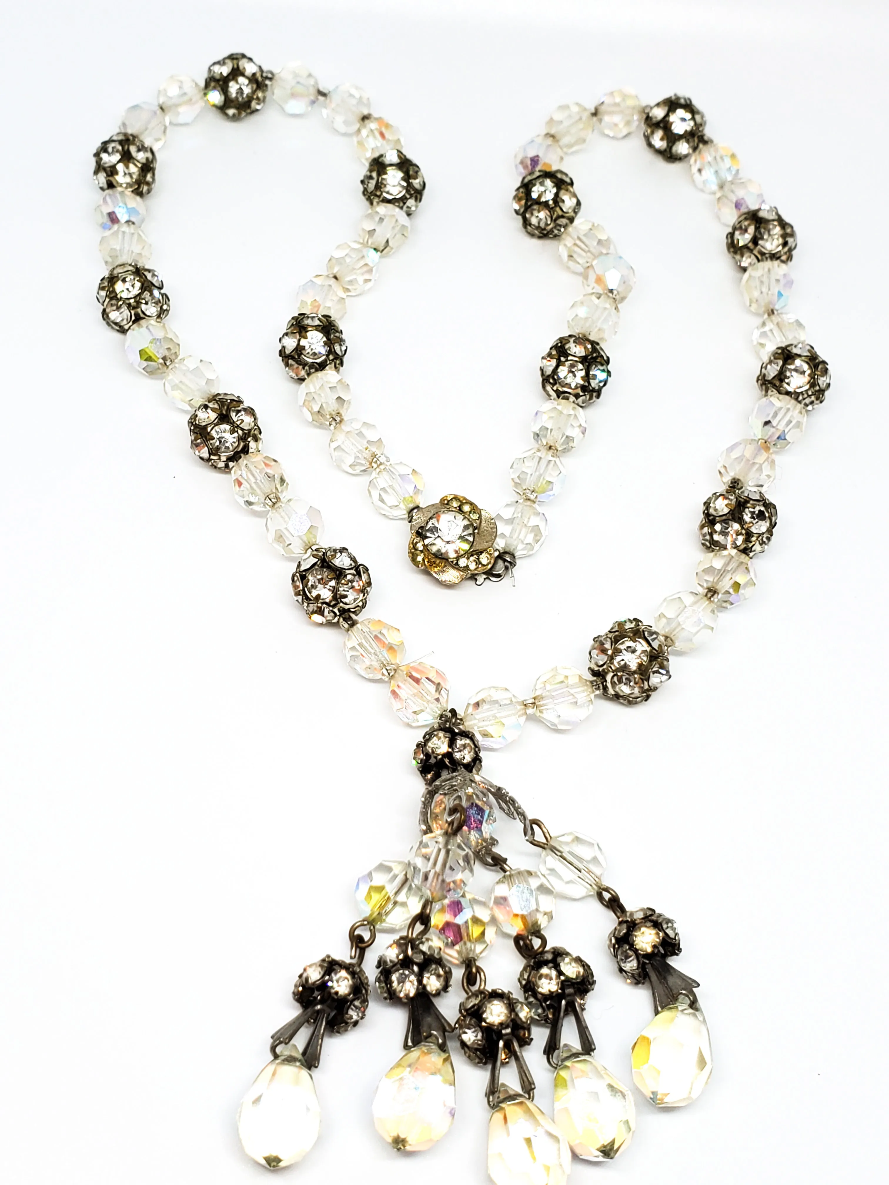 Austrian crystal and rhinestone beaded vintage necklace with pendant 21 inches