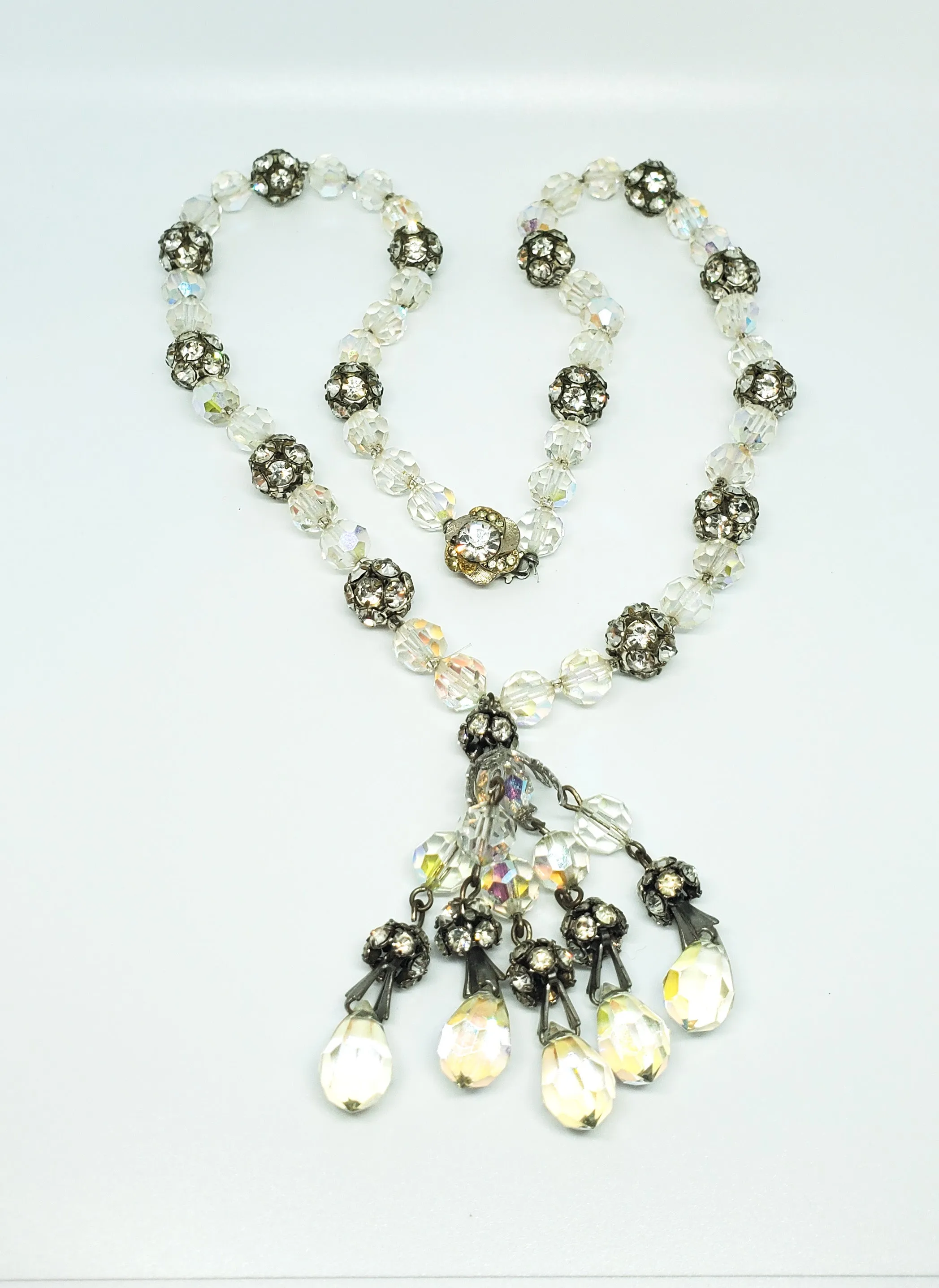 Austrian crystal and rhinestone beaded vintage necklace with pendant 21 inches