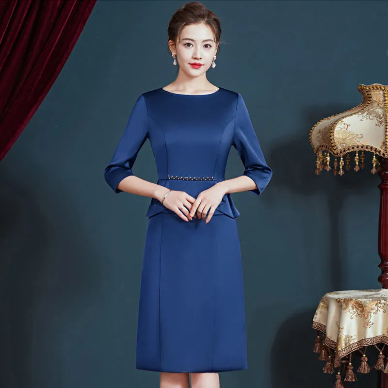 Autumn New Noble Temperament Wedding Mother-in-Law Dress Middle-Aged Large Size Mom's Clothing Dress Women One Piece Wholesale