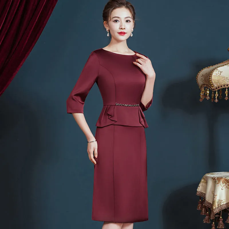 Autumn New Noble Temperament Wedding Mother-in-Law Dress Middle-Aged Large Size Mom's Clothing Dress Women One Piece Wholesale