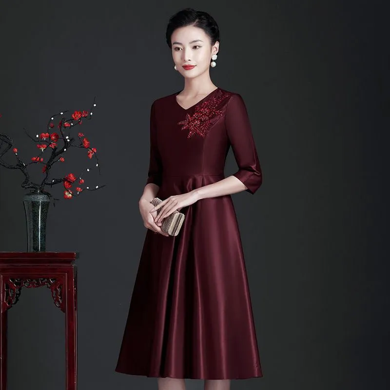 Autumn New Noble Temperament Wedding Mother-in-Law Dress Middle-Aged Large Size Mom's Clothing Dress Women One Piece Wholesale