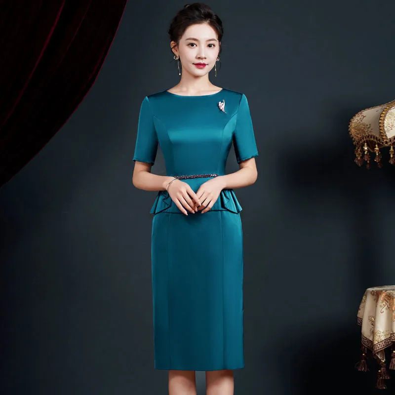 Autumn New Noble Temperament Wedding Mother-in-Law Dress Middle-Aged Large Size Mom's Clothing Dress Women One Piece Wholesale