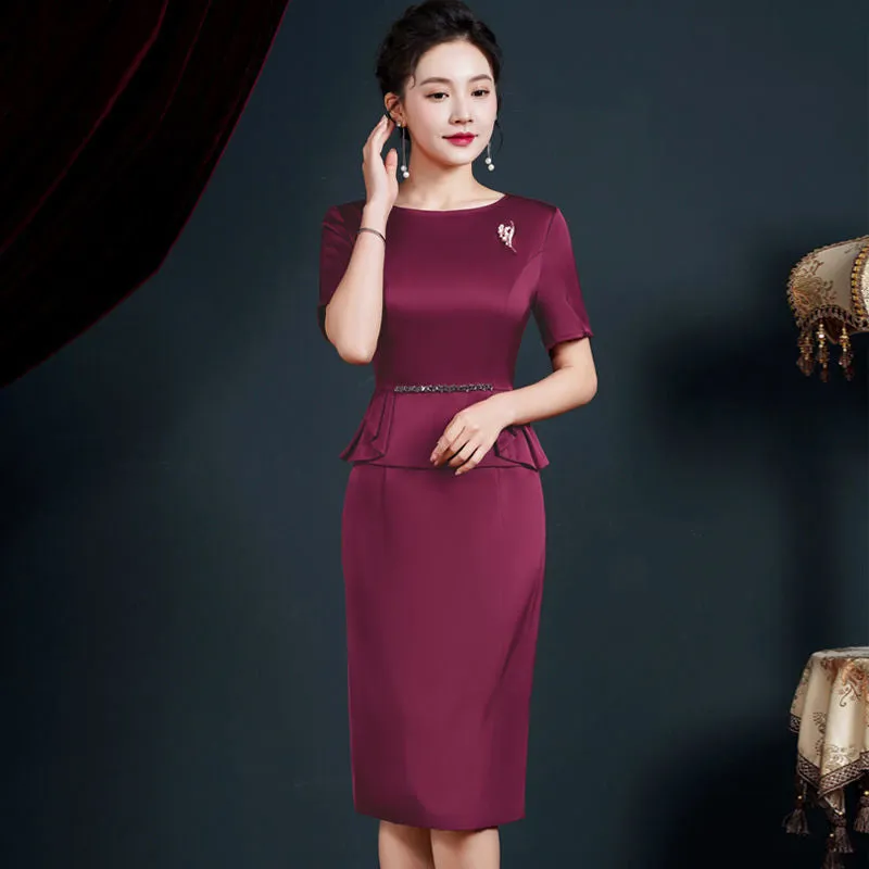 Autumn New Noble Temperament Wedding Mother-in-Law Dress Middle-Aged Large Size Mom's Clothing Dress Women One Piece Wholesale