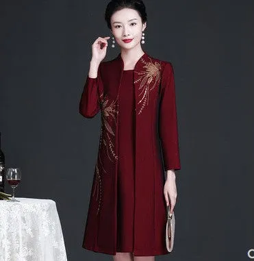 Autumn New Noble Temperament Wedding Mother-in-Law Dress Middle-Aged Large Size Mom's Clothing Dress Women One Piece Wholesale
