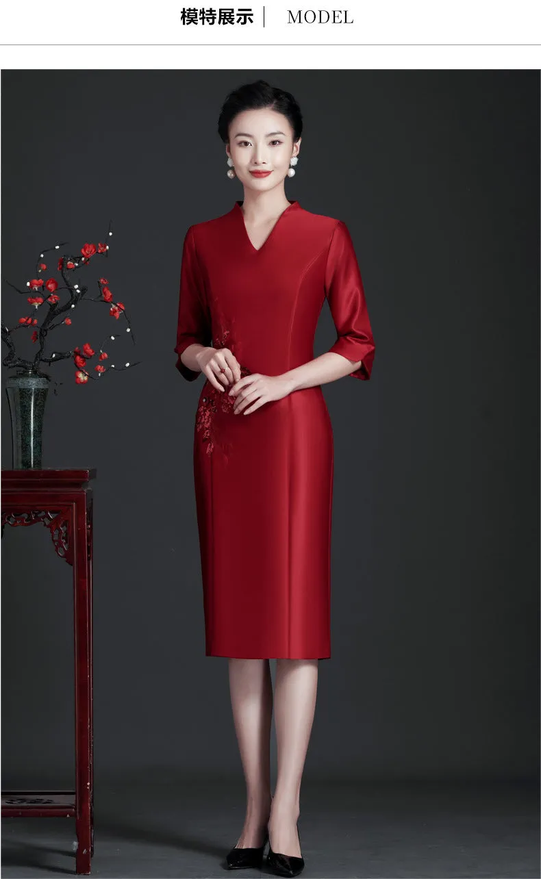 Autumn New Noble Temperament Wedding Mother-in-Law Dress Middle-Aged Large Size Mom's Clothing Dress Women One Piece Wholesale