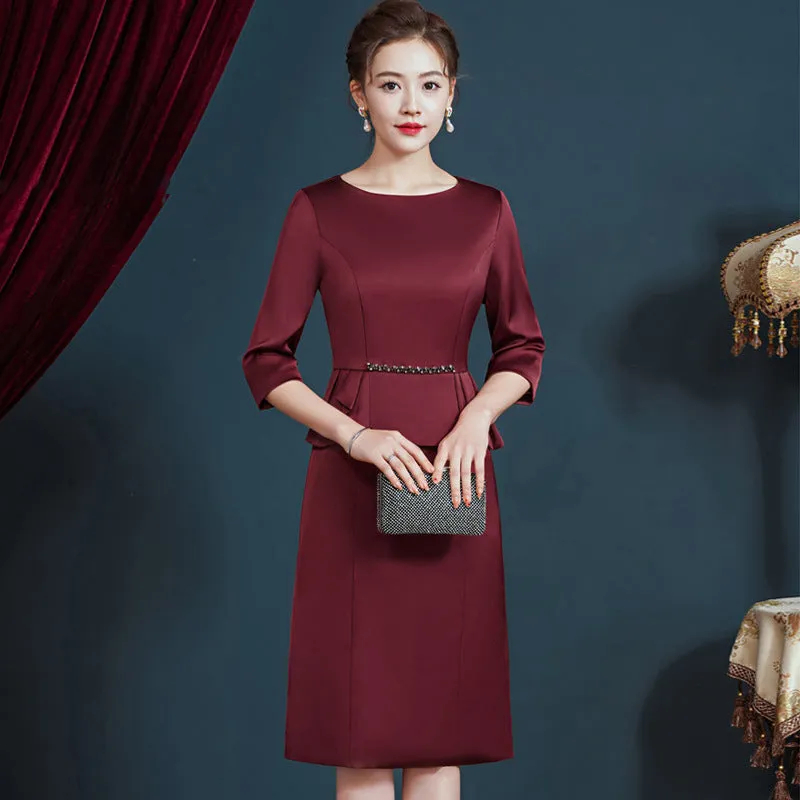 Autumn New Noble Temperament Wedding Mother-in-Law Dress Middle-Aged Large Size Mom's Clothing Dress Women One Piece Wholesale