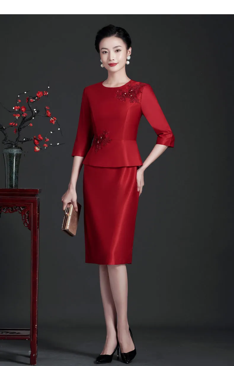 Autumn New Noble Temperament Wedding Mother-in-Law Dress Middle-Aged Large Size Mom's Clothing Dress Women One Piece Wholesale