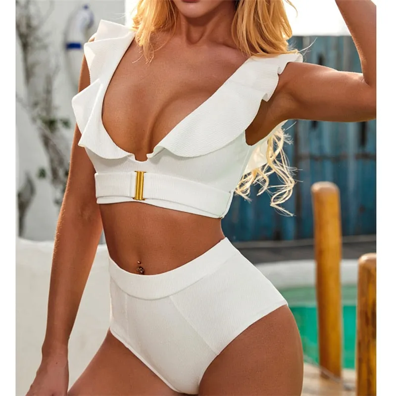 Beautiful Hollow Out High Waist Two Pieces Solid Bikini