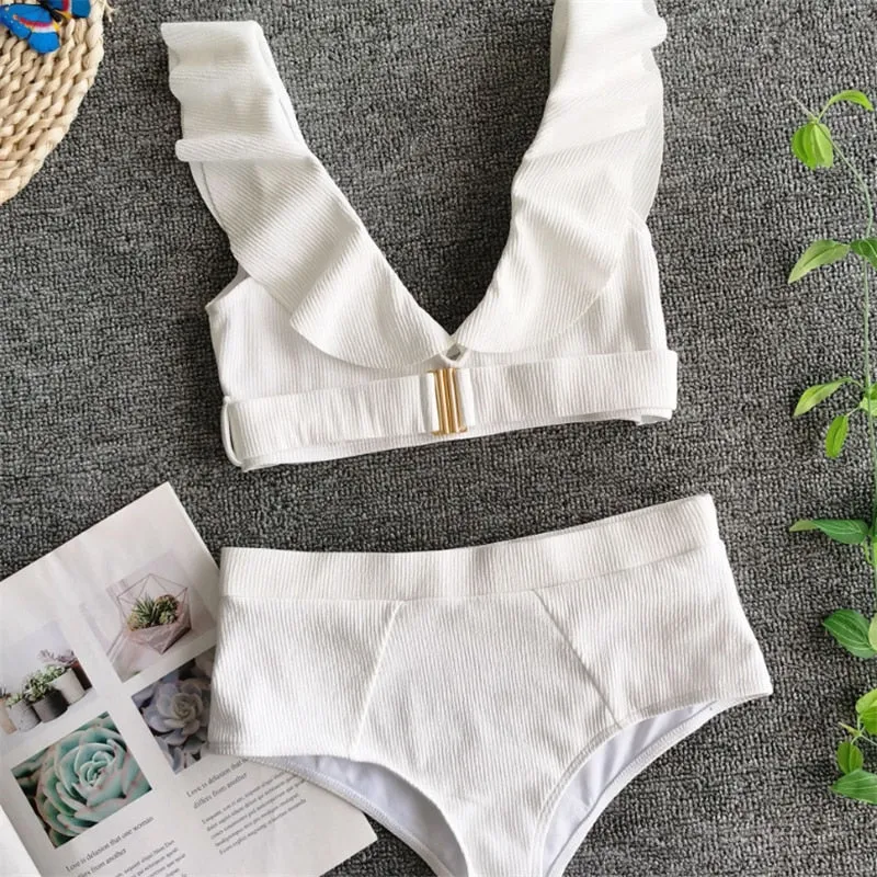 Beautiful Hollow Out High Waist Two Pieces Solid Bikini