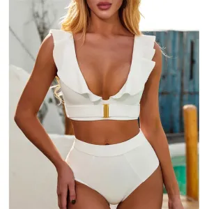 Beautiful Hollow Out High Waist Two Pieces Solid Bikini
