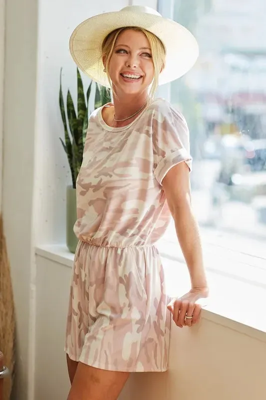 BiBi Camo Print French Terry Romper with Side Pockets