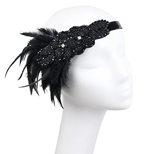 Black Beaded Flapper Headband 1920s Gatsby  Costume Accessories