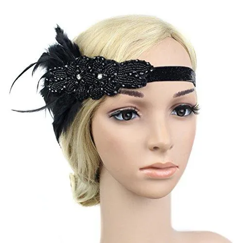 Black Beaded Flapper Headband 1920s Gatsby  Costume Accessories