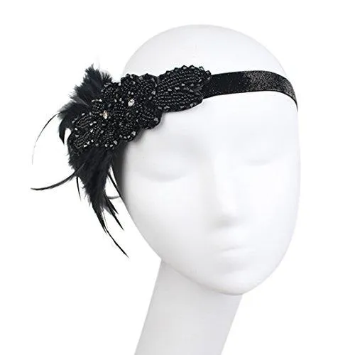 Black Beaded Flapper Headband 1920s Gatsby  Costume Accessories