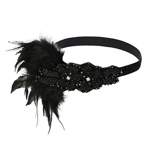 Black Beaded Flapper Headband 1920s Gatsby  Costume Accessories