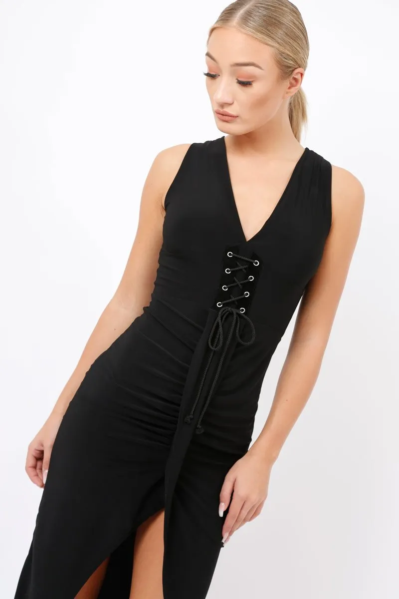 Black Corset Slit Maxi Dress - Alexus