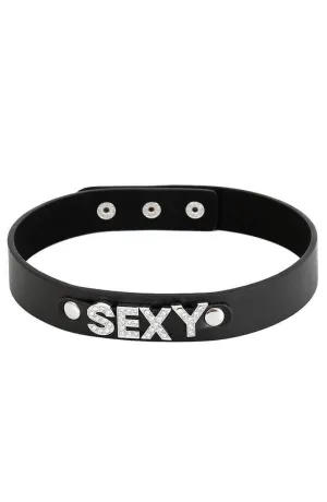 Black faux leather choker collar - SEXY