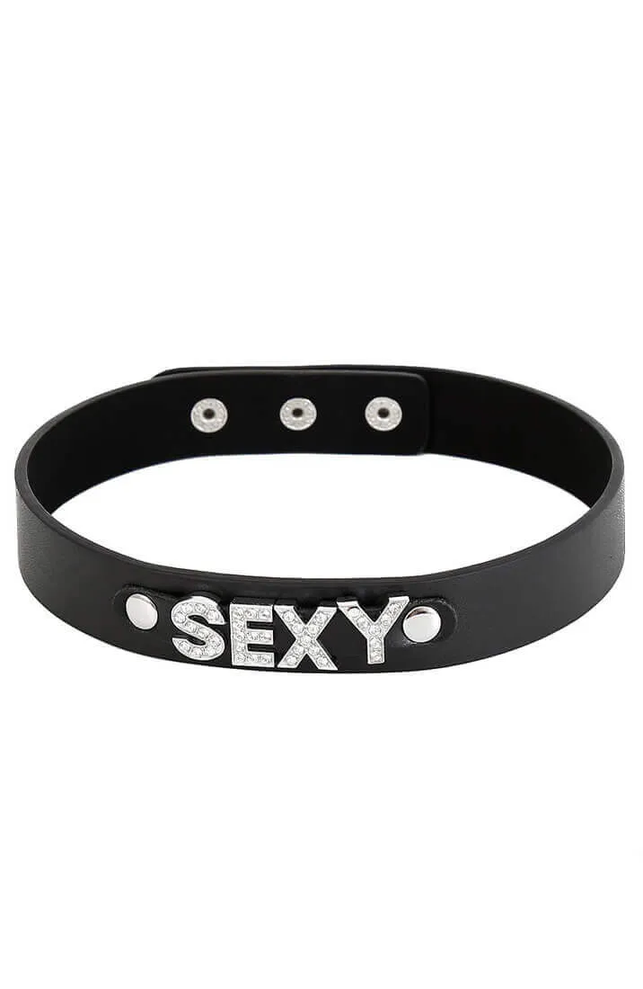 Black faux leather choker collar - SEXY