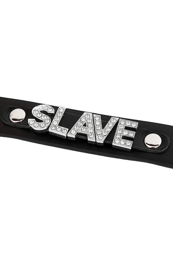 Black faux leather choker collar - SLAVE