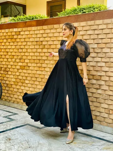 Black Half Half Gown