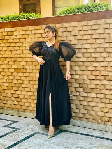 Black Half Half Gown