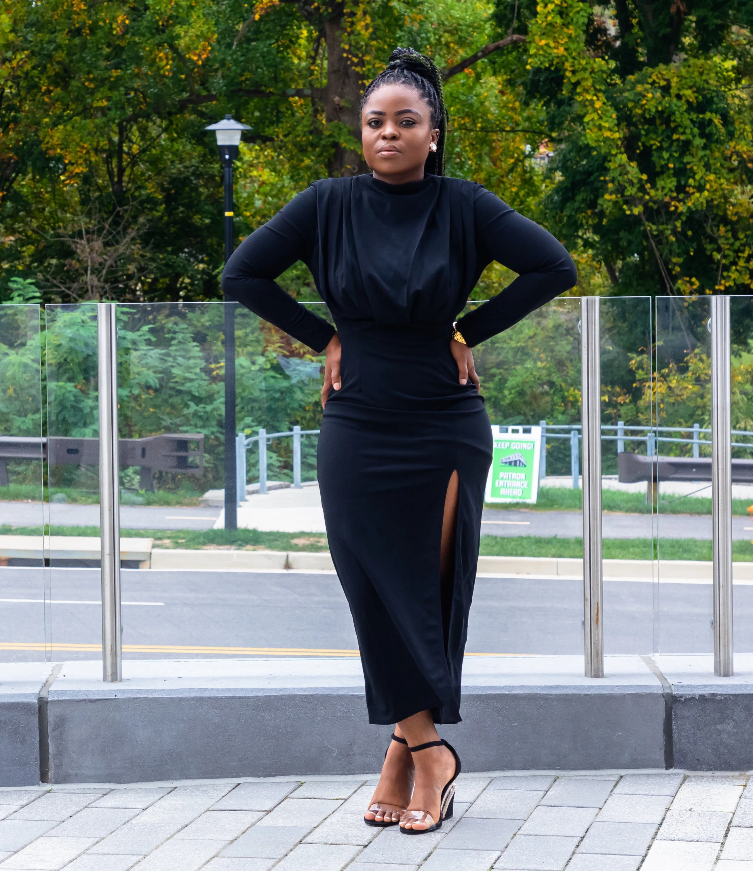 Black Midi Detail Long Sleeve Dress