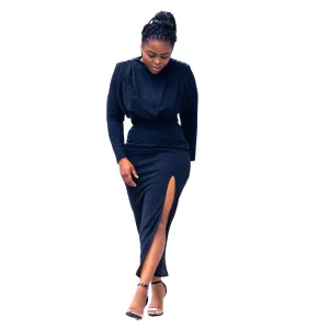 Black Midi Detail Long Sleeve Dress