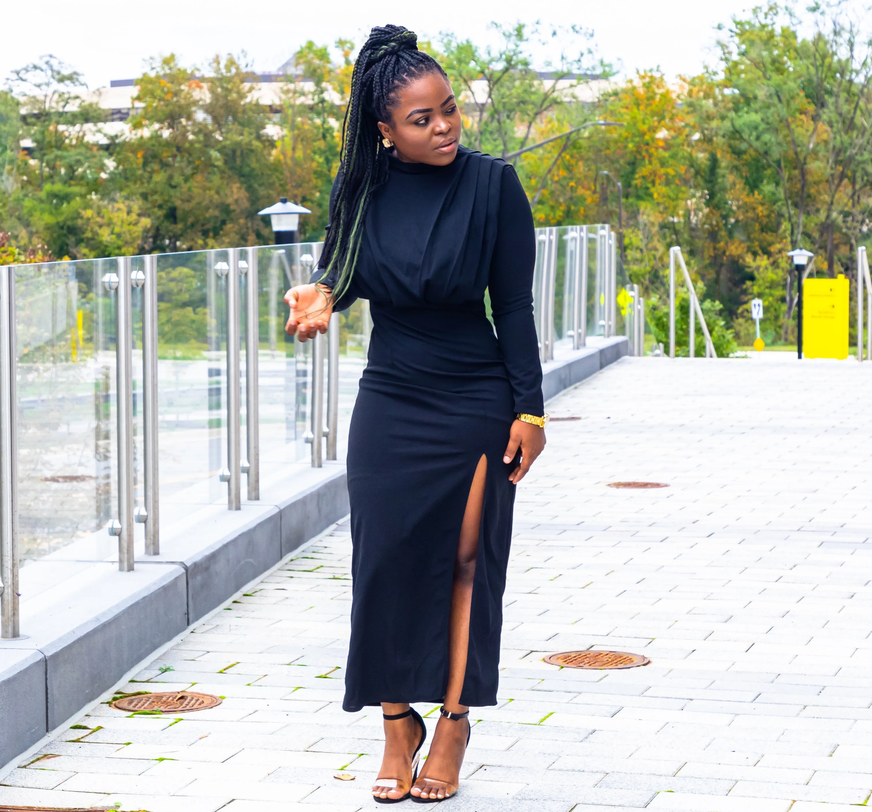 Black Midi Detail Long Sleeve Dress
