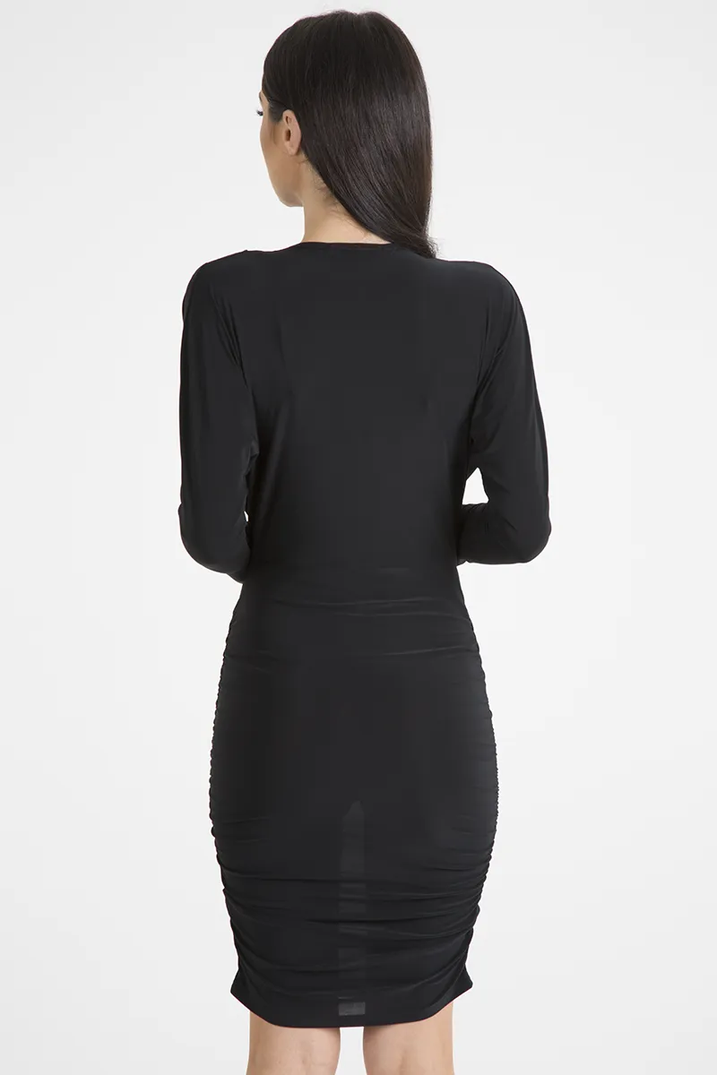 Black Slinky Side Ruched Dress - Avery