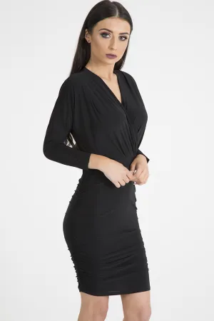 Black Slinky Side Ruched Dress - Avery