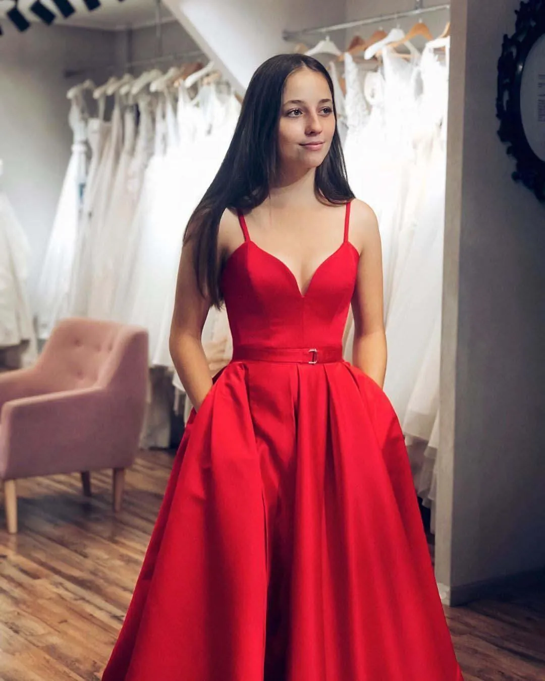 Black Spaghetti Strap Simple Satin Long Prom Dress Evening Dress PSK072