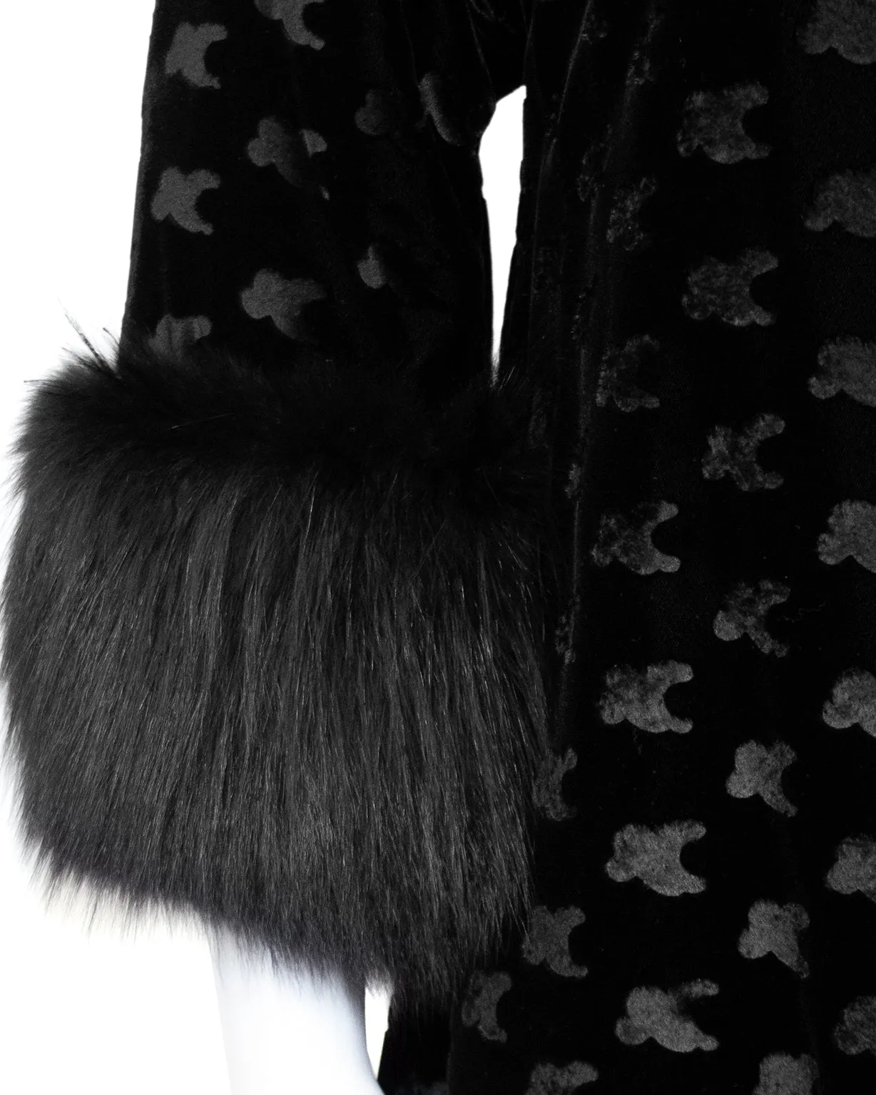 Black Velvet Evening Coat with Fox Cuffs