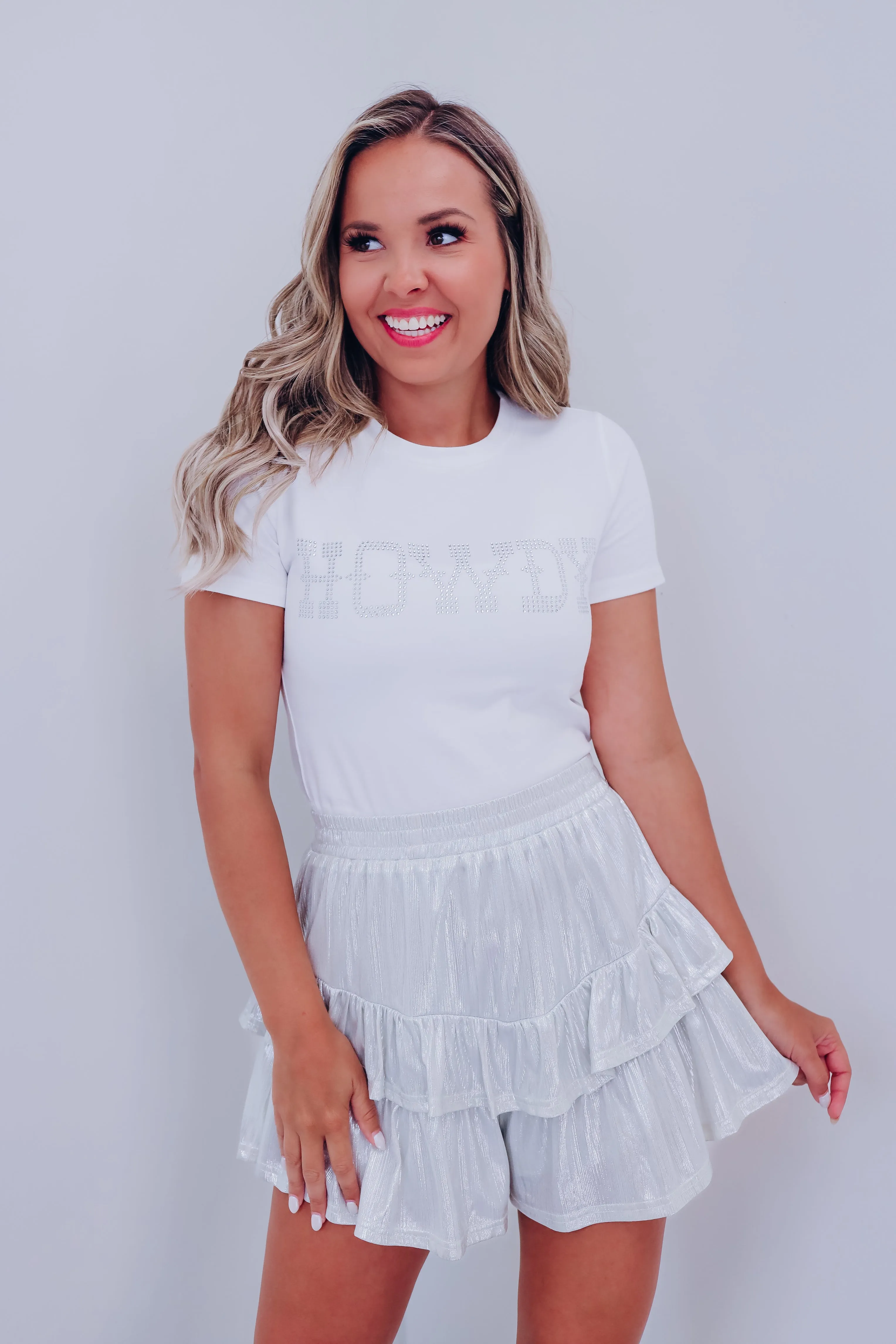 Bling Howdy Cropped Graphic Tee - White