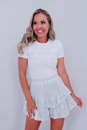 Bling Howdy Cropped Graphic Tee - White