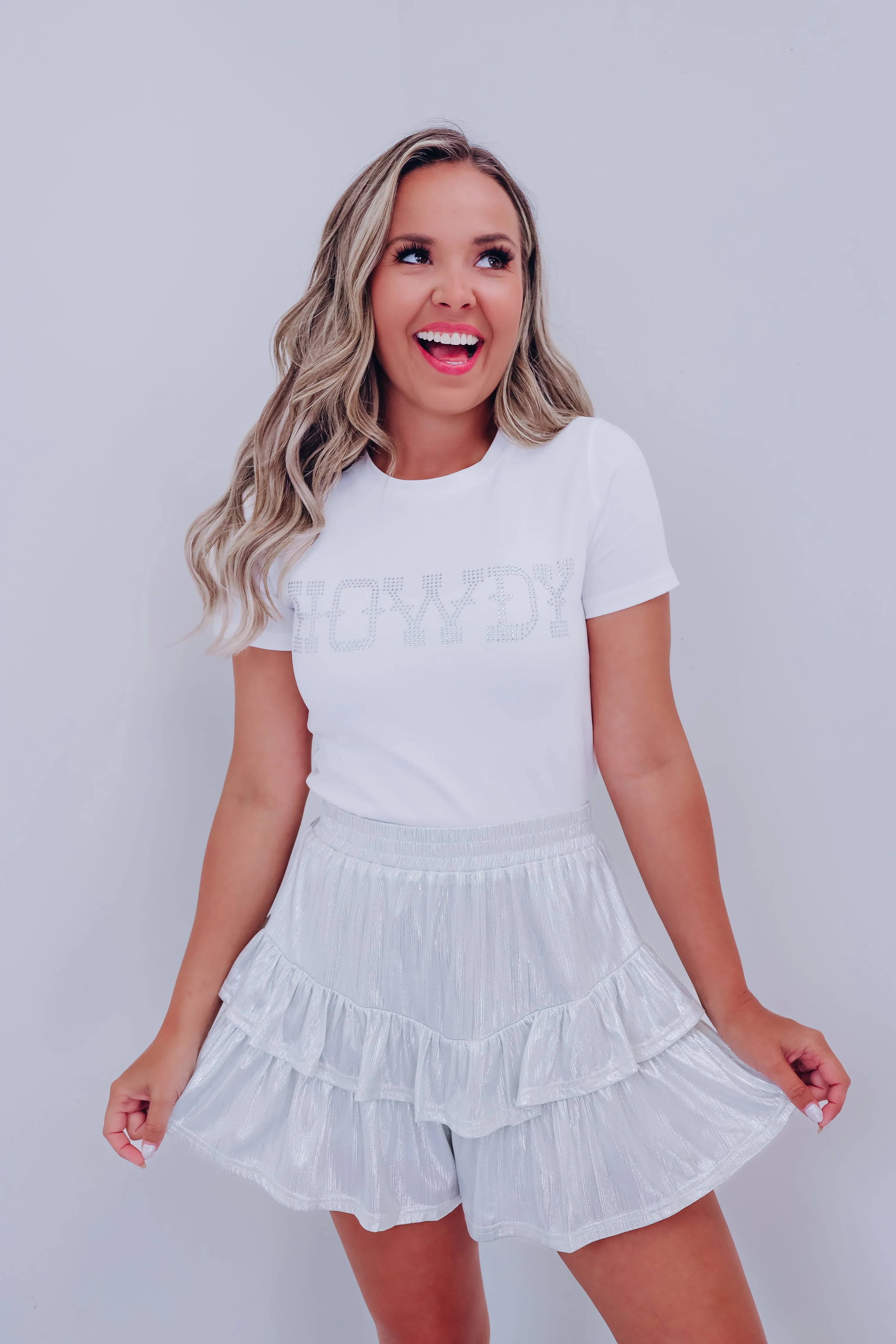 Bling Howdy Cropped Graphic Tee - White