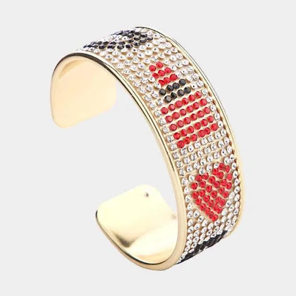 Bling Lipstick Heart Accented Cuff Bracelet