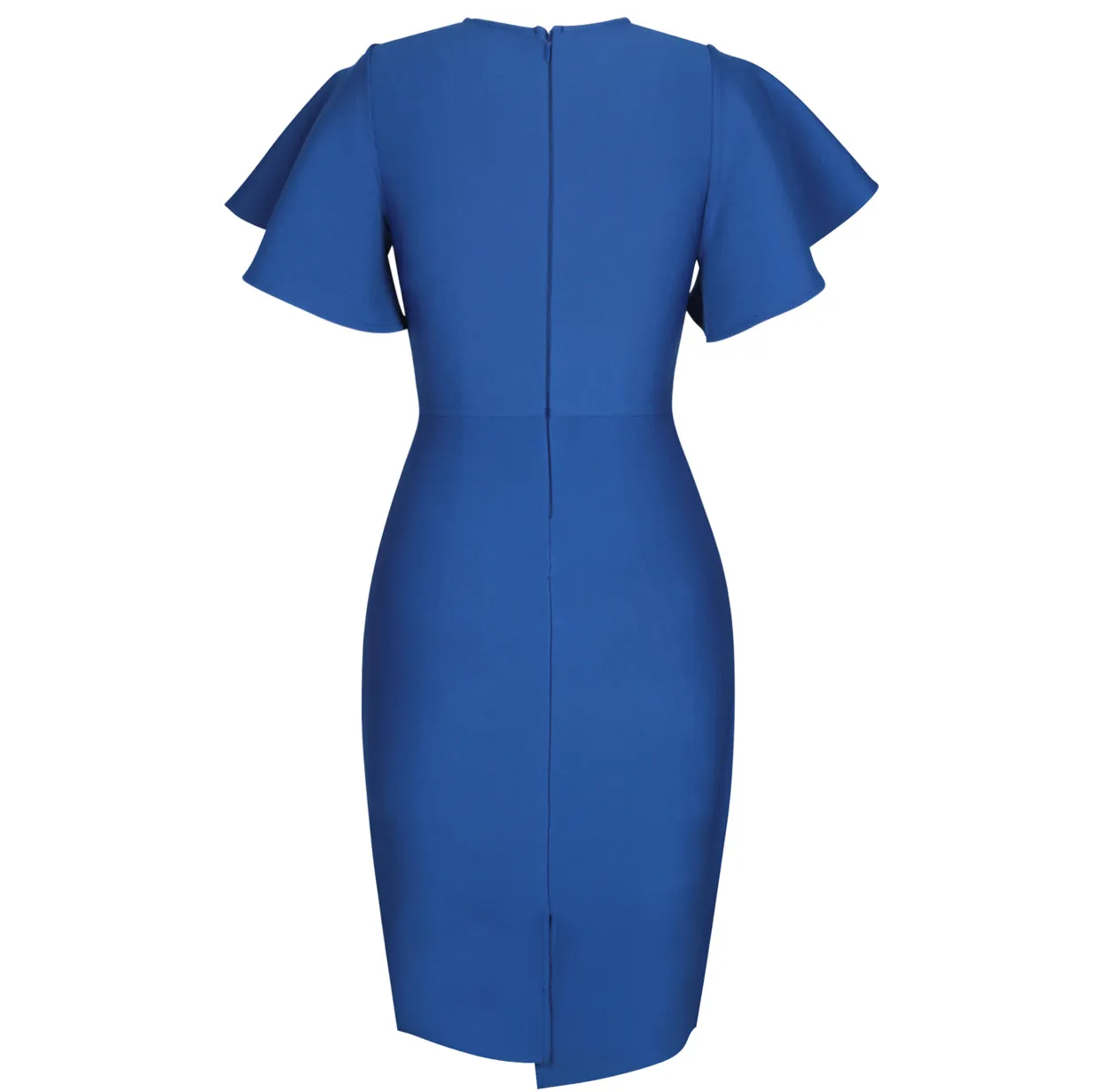 Blue Round Neck Short Sleeve Bandage Dress