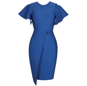 Blue Round Neck Short Sleeve Bandage Dress